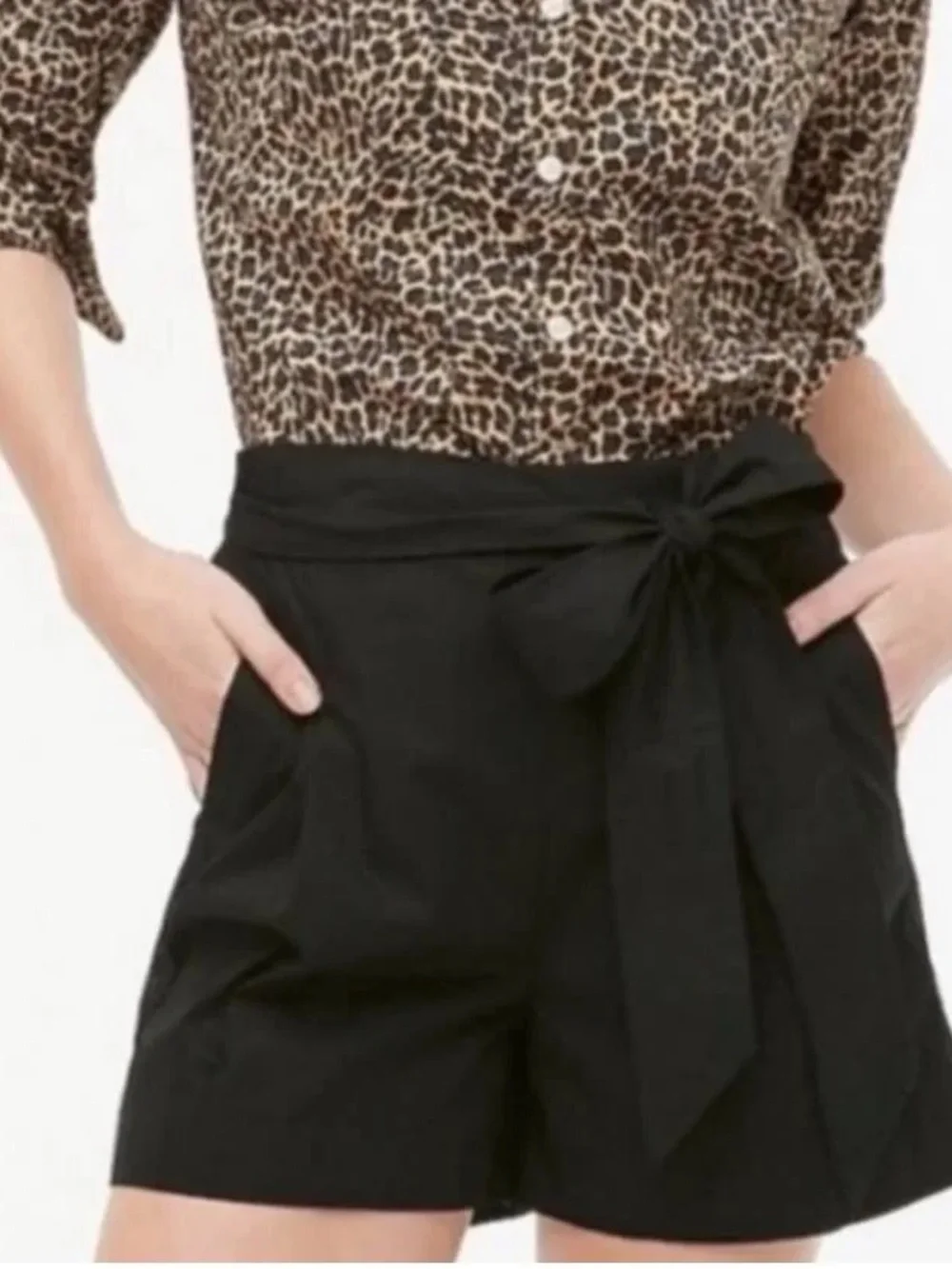 J.CREW Black 100% Cotton Poplin Tie Waist Shorts High Rise Bow Front Sz 6